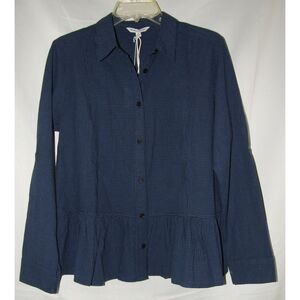 NWT Black & Blue Checked Sz Medium Casual or Dress Cotton Button Up Peplum Shirt